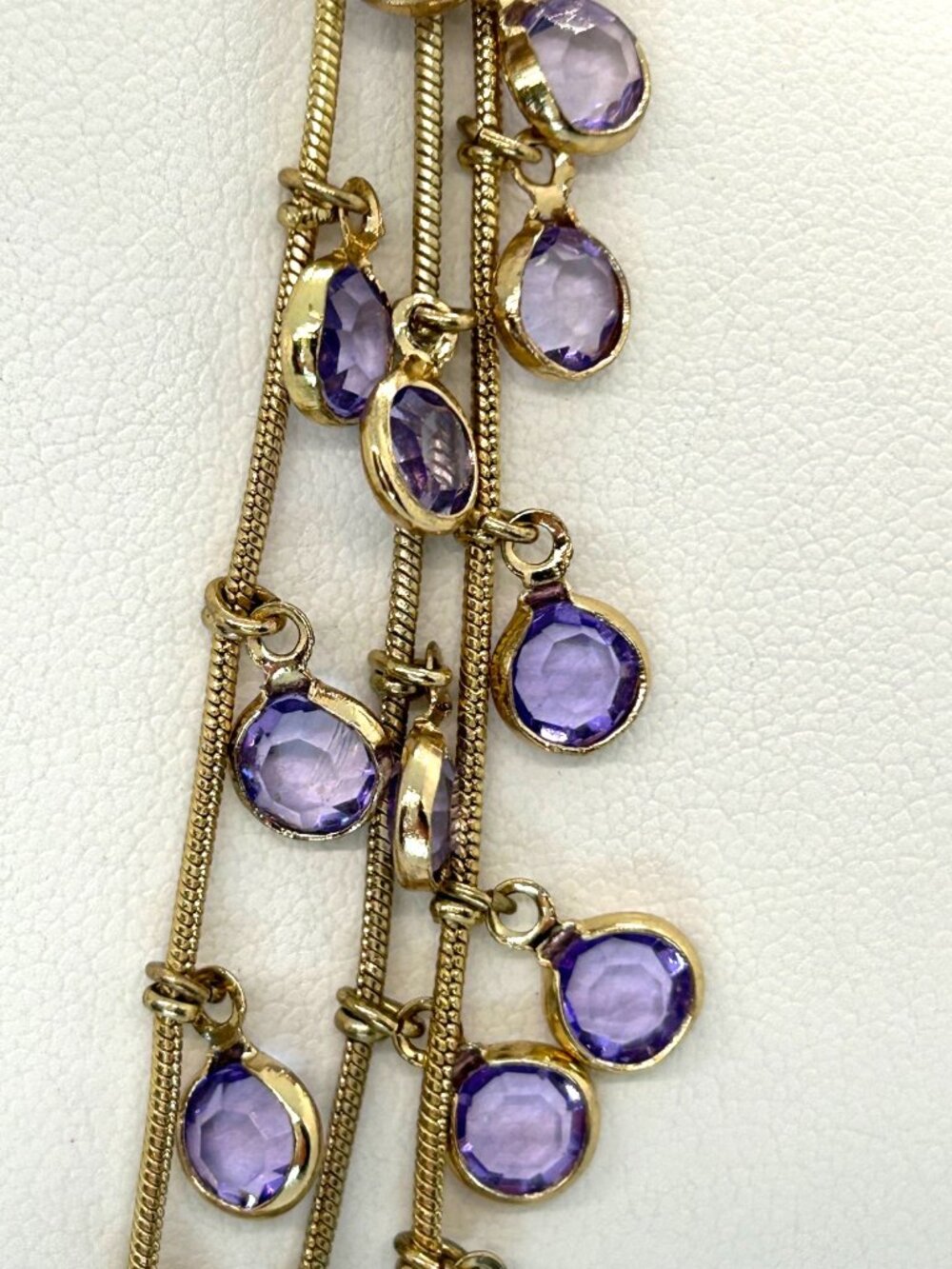Anne Klein Gold-Tone Necklace Bib Multi-Strand Lavender Crystal Drop Statement - Picture 5 of 12